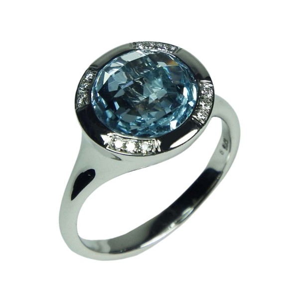 Damenring mit Blautopas und Brillanten Weißgold 375/000