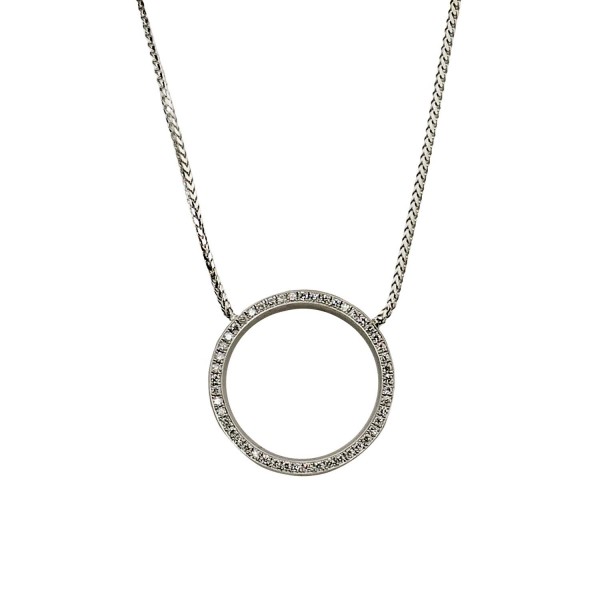 Halskette mit Brillanten, kreisförmiges Mittelteil, Weißgold 585/000 Unikat