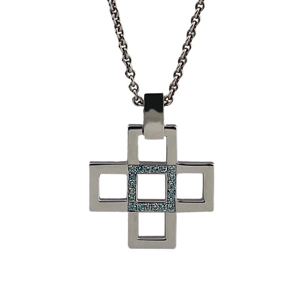 Kreuz mit hellblauen Brillanten Weißgold 585/000 Handarbeit Brillantkreuz