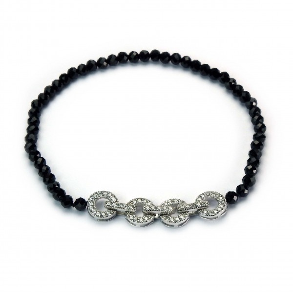 Schwarzes Spinellarmband mit Silberschließe in Weißgoldoptik